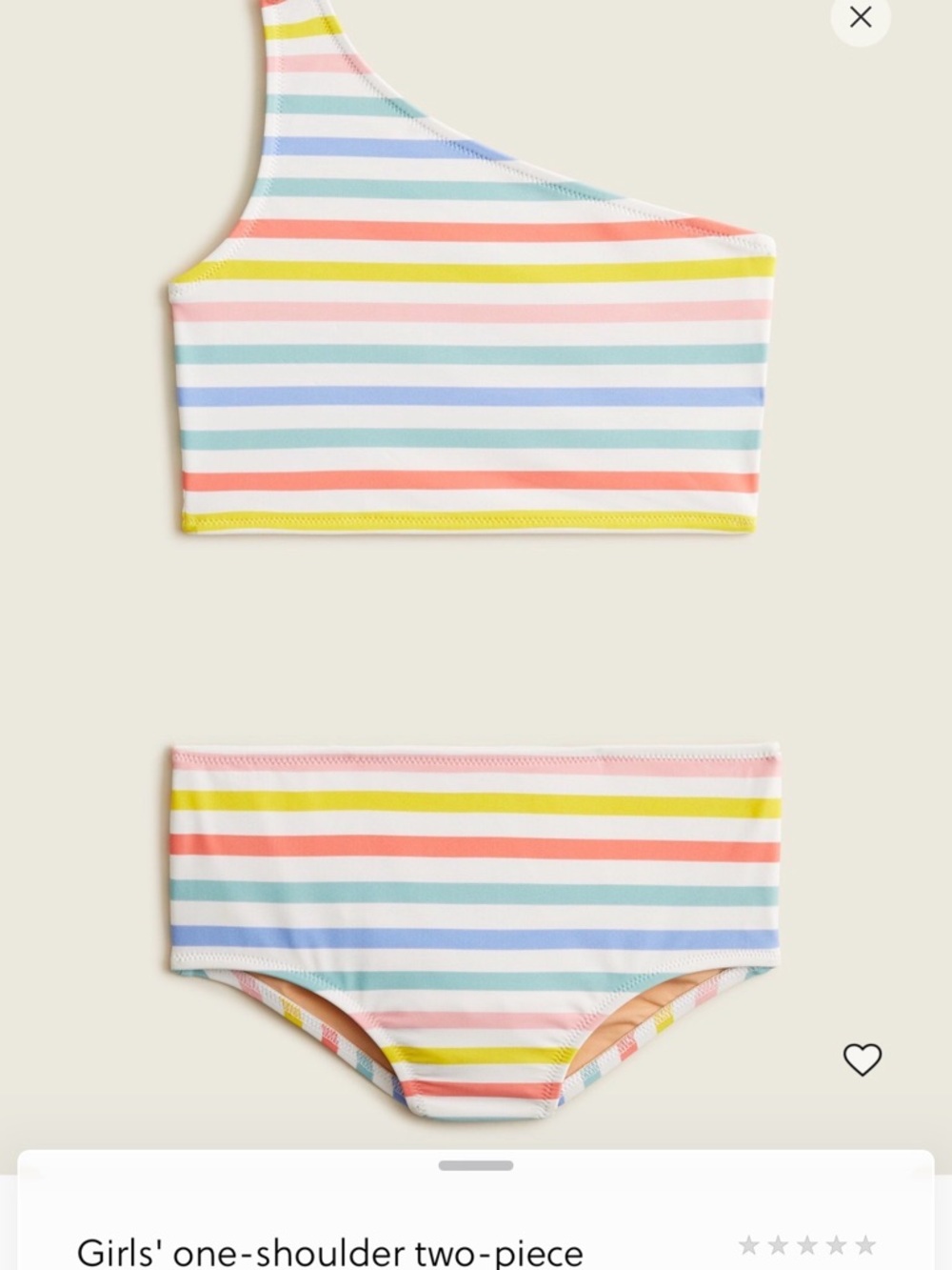 Crewcuts Pastel Rainbow Stripe Girls' One-Shoulder Two-Piece Swimsuit LN